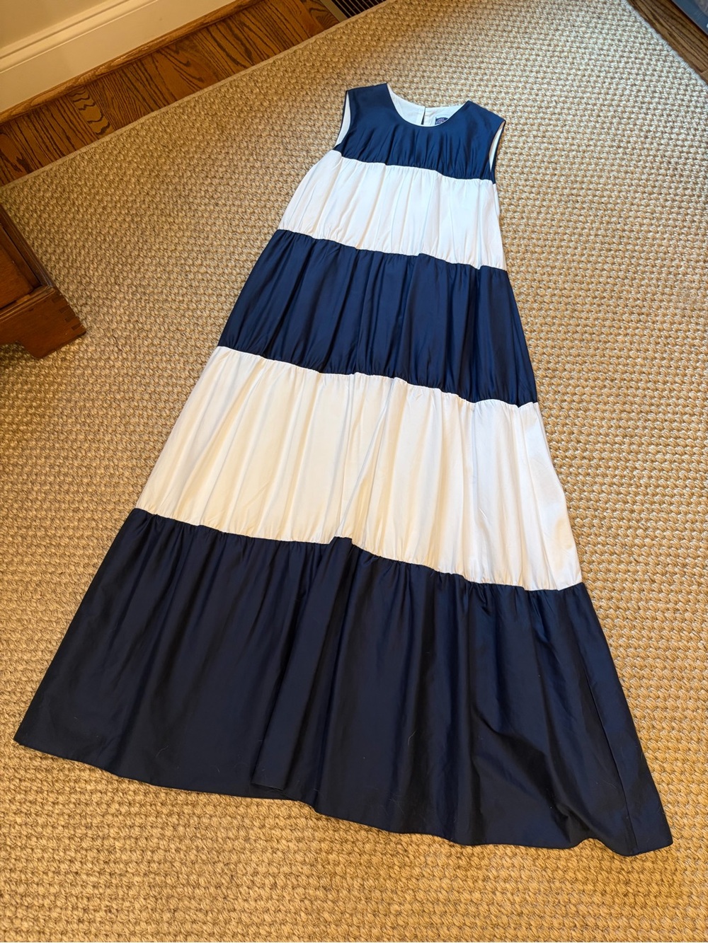 Just Madras Striped Navy and White Maxi Dress - Classic Sleeveless Tiered Design